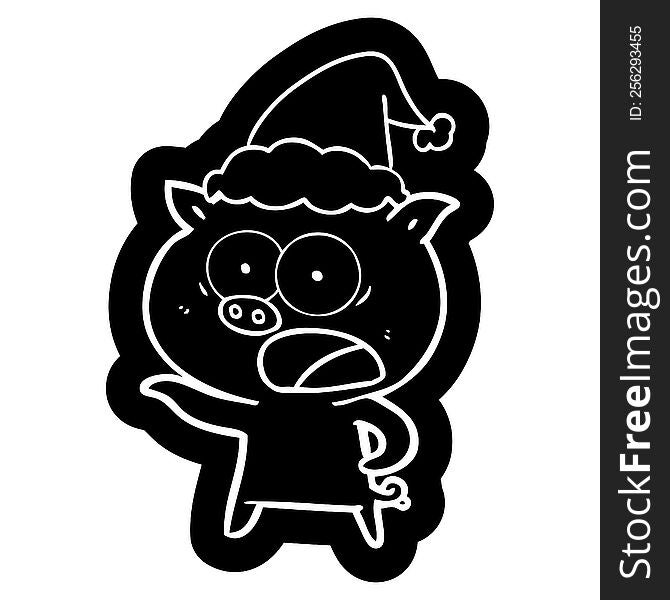 Cartoon Icon Of A Pig Shouting Wearing Santa Hat