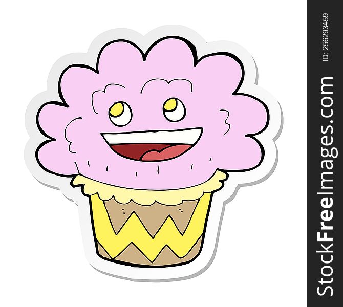 Sticker Of A Cartoon Happy Cupcake