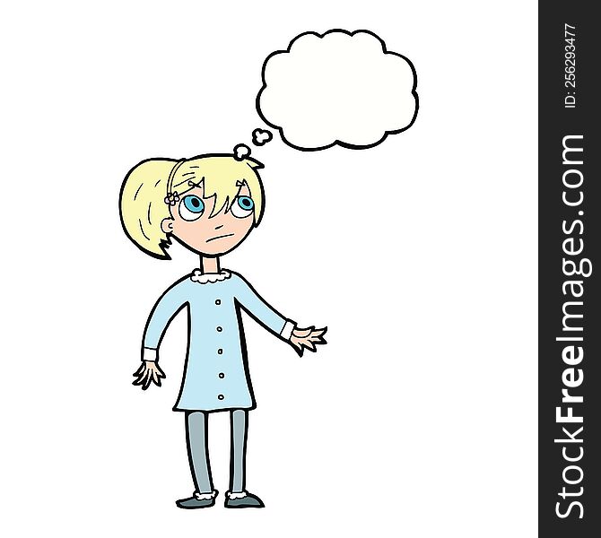 Cartoon Worried Girl With Thought Bubble
