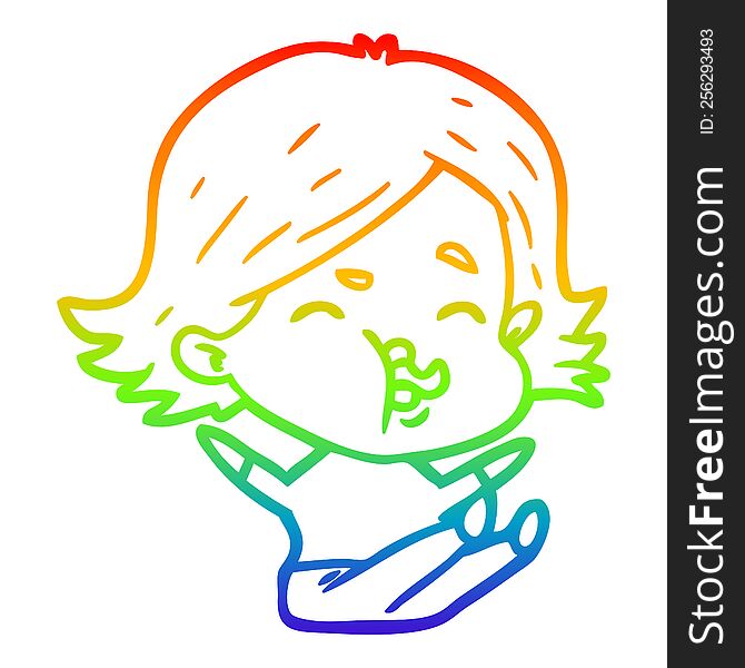 rainbow gradient line drawing of a cartoon girl pulling face