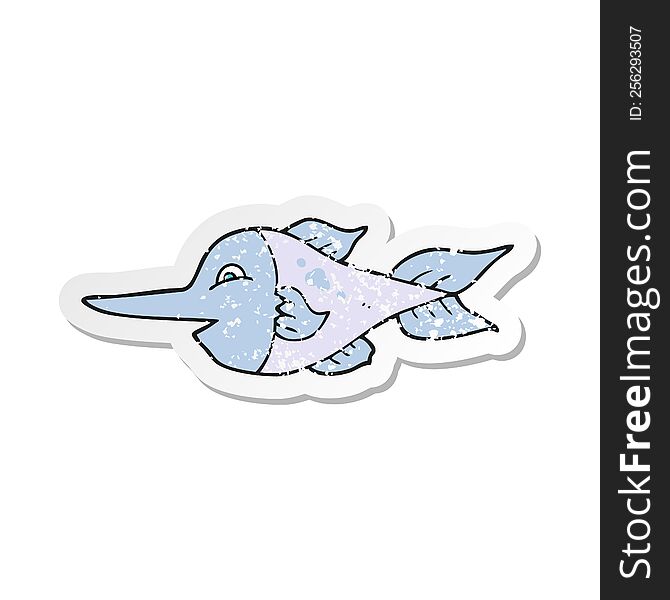 retro distressed sticker of a cartoon swordfish