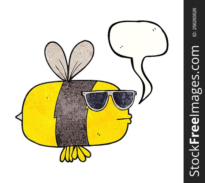 Speech Bubble Textured Cartoon Bee Wearing Sunglasses