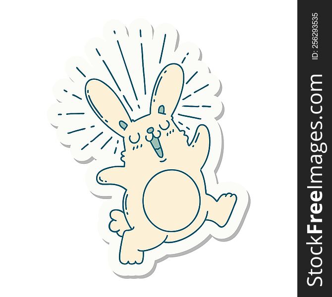 Sticker Of Tattoo Style Prancing Rabbit
