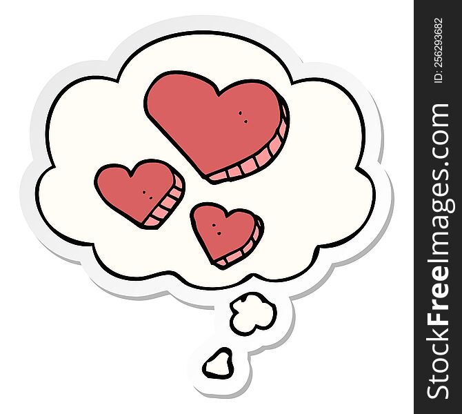 Cartoon Love Hearts And Thought Bubble As A Printed Sticker