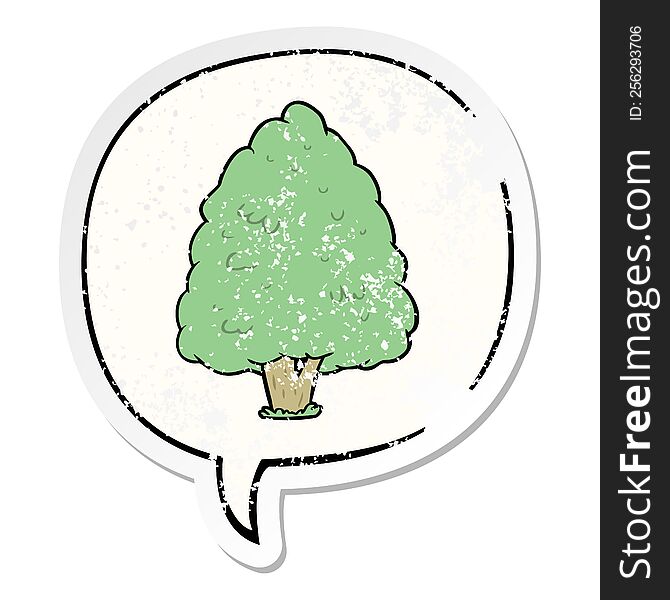 Cartoon Tall Tree And Speech Bubble Distressed Sticker