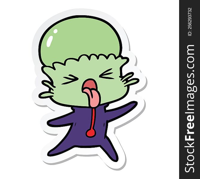Sticker Of A Weird Cartoon Alien