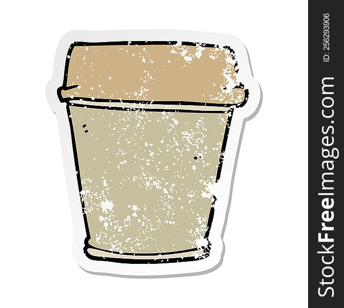 distressed sticker of a cartoon take out coffee