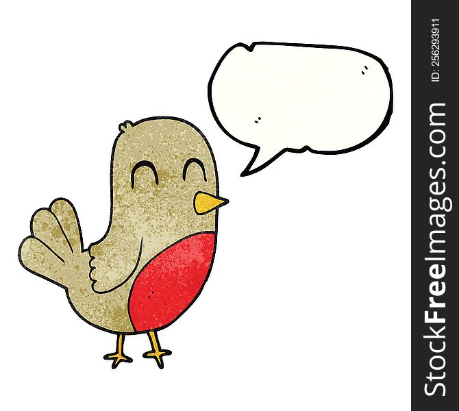 freehand speech bubble textured cartoon robin