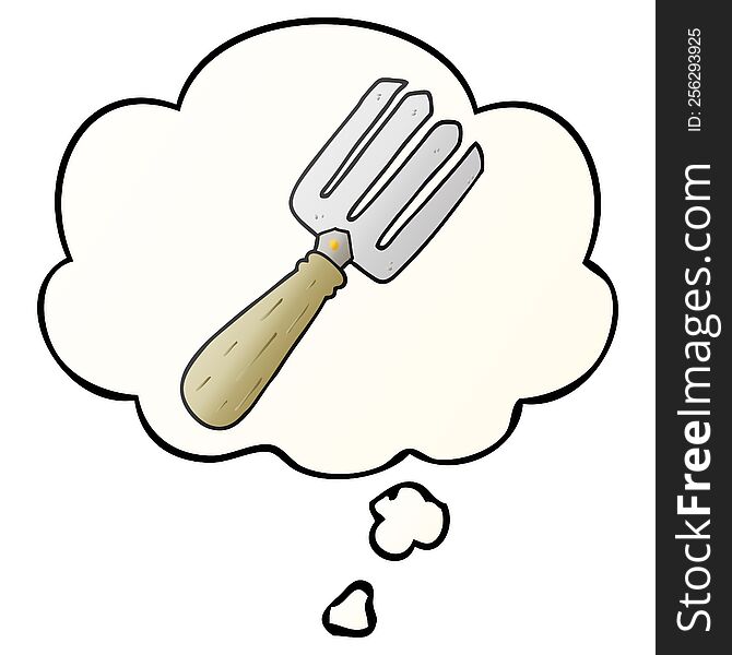 Cartoon Fork And Thought Bubble In Smooth Gradient Style