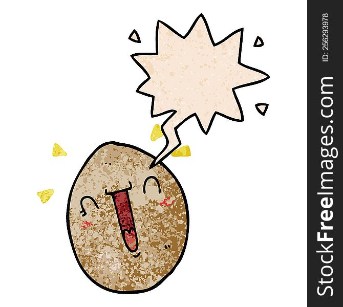 Cartoon Happy Egg And Speech Bubble In Retro Texture Style