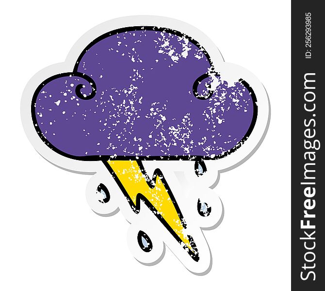Distressed Sticker Of A Quirky Hand Drawn Cartoon Thunder Cloud