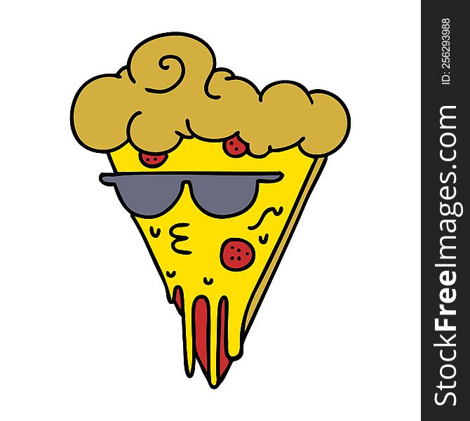 cartoon of a super cool pizza guy wearing sunglasses