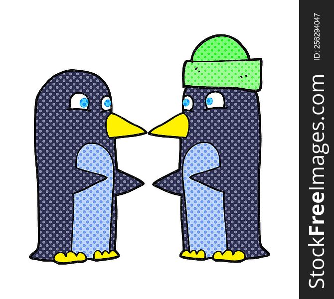 freehand drawn cartoon penguins