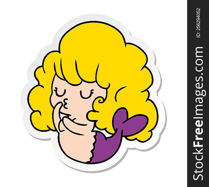 Sticker Cartoon Of Cute Kawaii Mermaid Girl