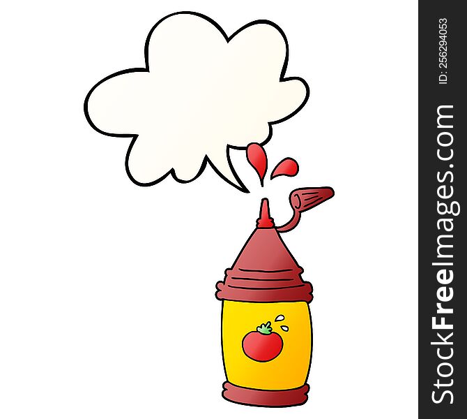 Cartoon Ketchup Bottle And Speech Bubble In Smooth Gradient Style
