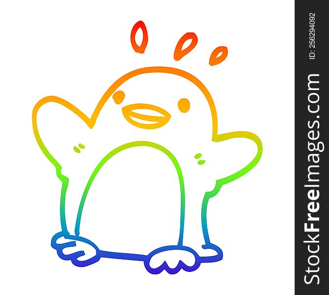 Rainbow Gradient Line Drawing Cartoon Christmas Penguin