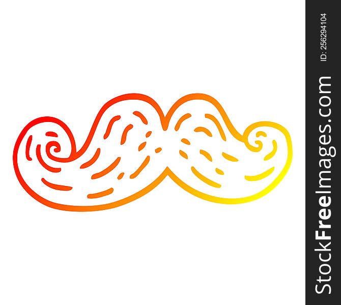 warm gradient line drawing of a cartoon curly mustache