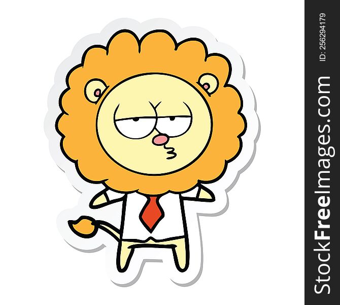 sticker of a cartoon bored lion office worker