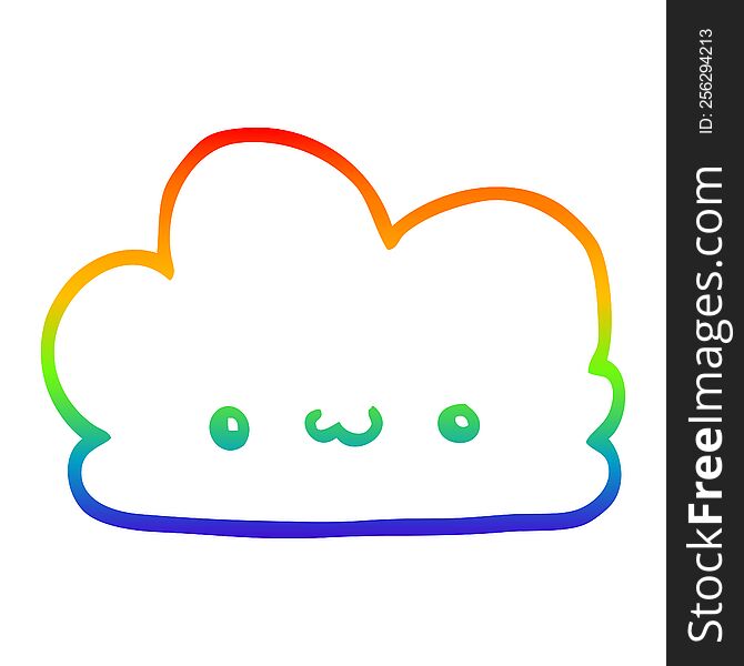 rainbow gradient line drawing of a cute cartoon cloud