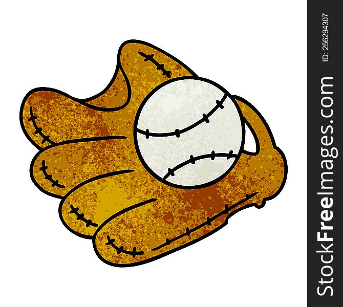 Textured Cartoon Doodle Of A Baseball And Glove