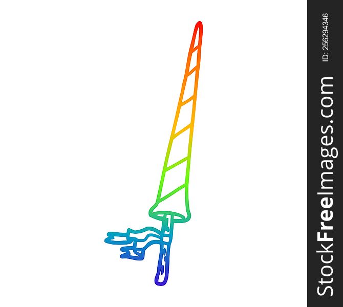 rainbow gradient line drawing of a cartoon knights lance