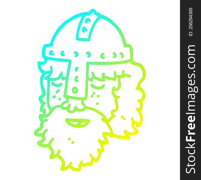 Cold Gradient Line Drawing Cartoon Viking Face