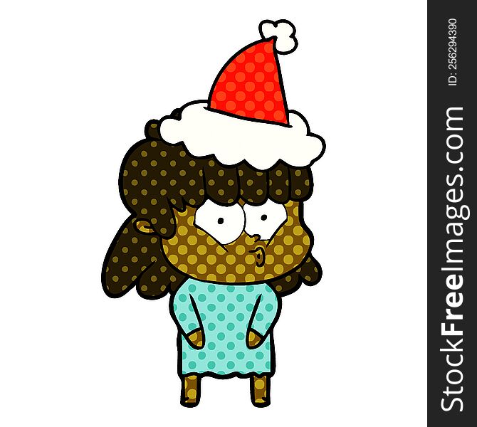 Comic Book Style Illustration Of A Whistling Girl Wearing Santa Hat