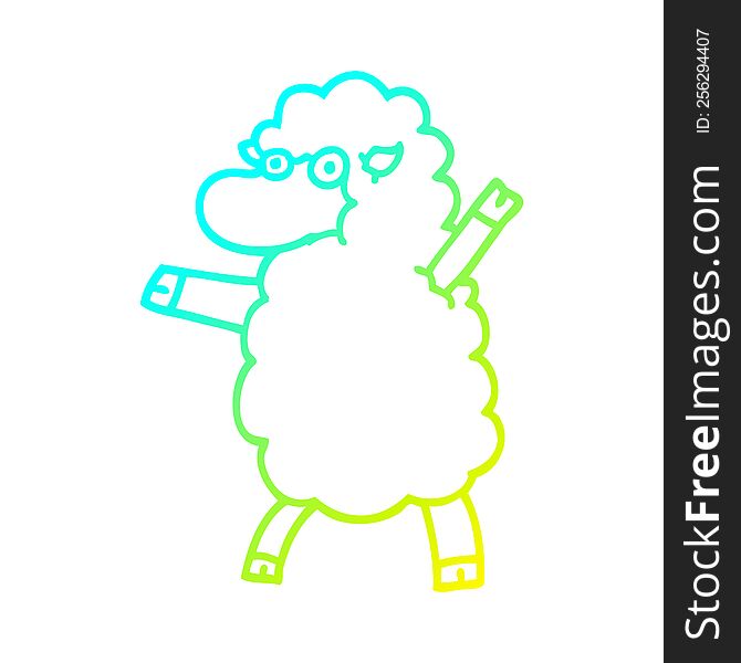 cold gradient line drawing of a cartoon sheep standing upright