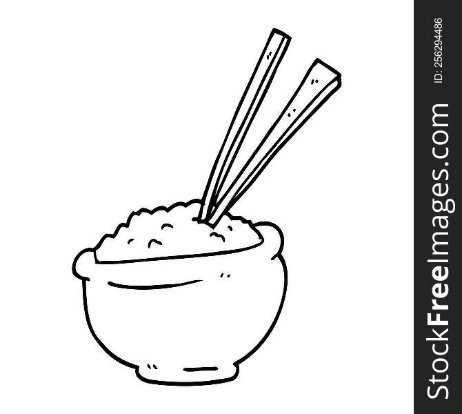 line drawing cartoon bowl of rice with chopsticks