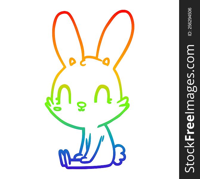 Rainbow Gradient Line Drawing Cute Cartoon Rabbit Sitting