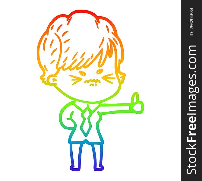 Rainbow Gradient Line Drawing Cartoon Frustrated Woman