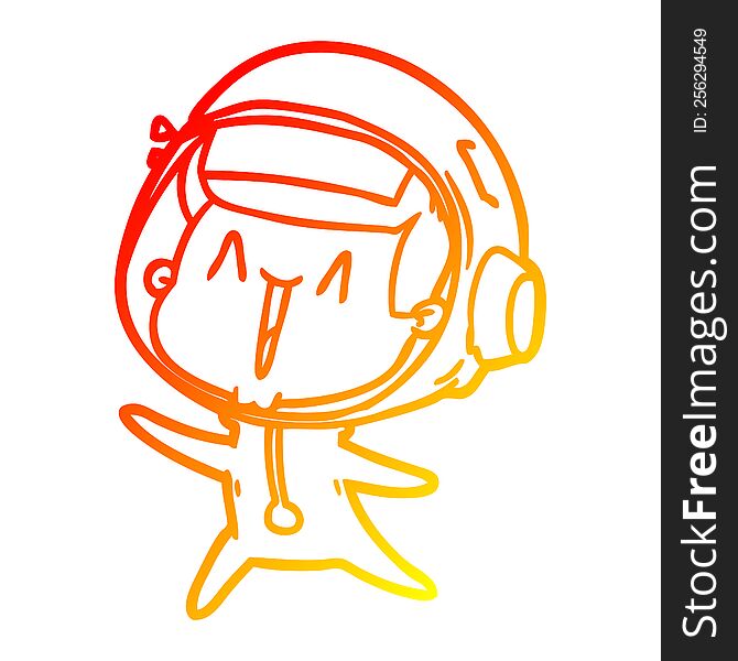 Warm Gradient Line Drawing Happy Cartoon Astronaut Leaping
