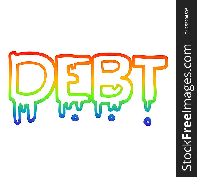 rainbow gradient line drawing of a cartoon debt sign
