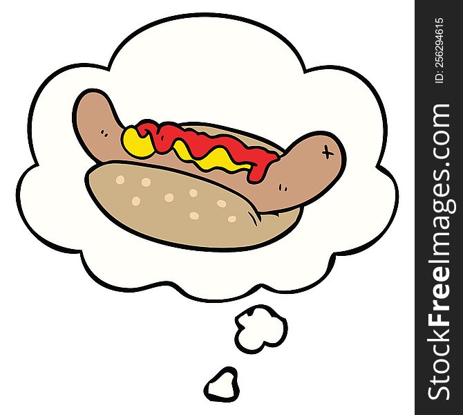 Cartoon Hot Dog And Thought Bubble