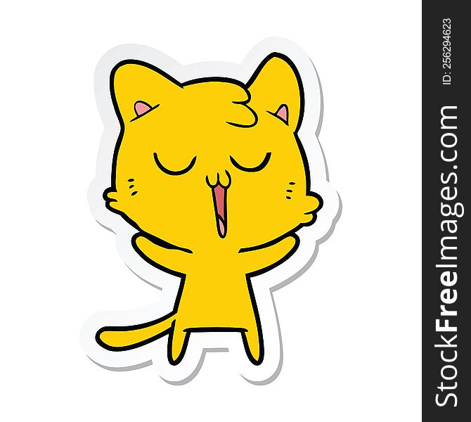 Sticker Of A Cartoon Cat Singing