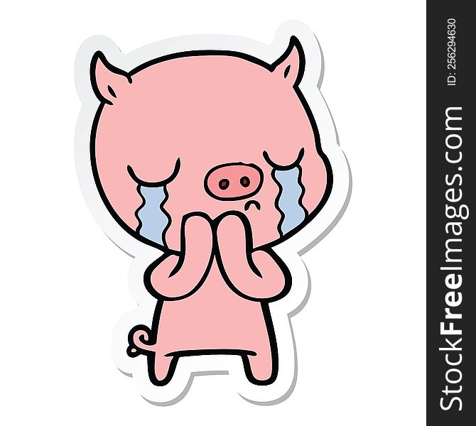 Sticker Of A Cartoon Pig Crying