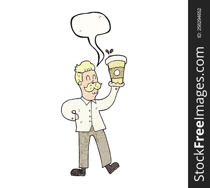 Speech Bubble Textured Cartoon Man With Coffee Cups