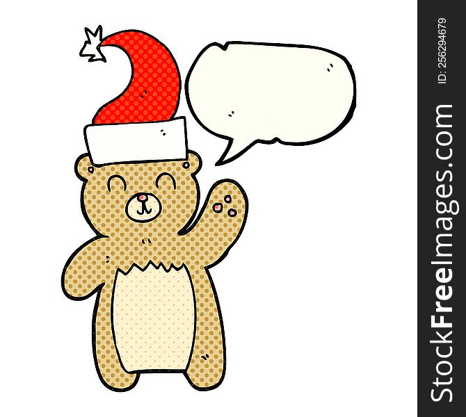 Comic Book Speech Bubble Cartoon Teddy Bear Waving