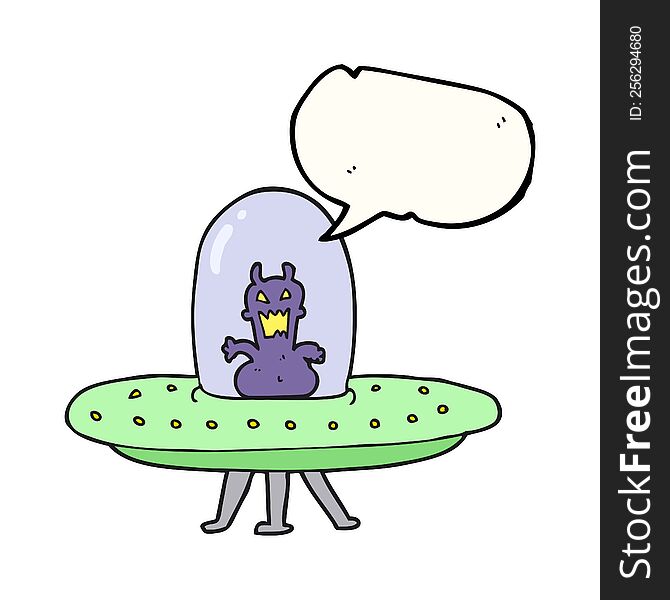 Speech Bubble Cartoon Alien In Flying Saucer