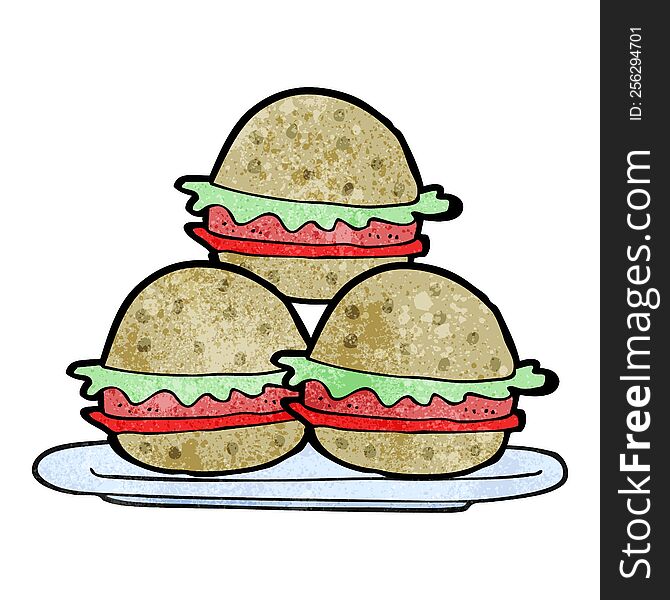 freehand textured cartoon plate of burgers