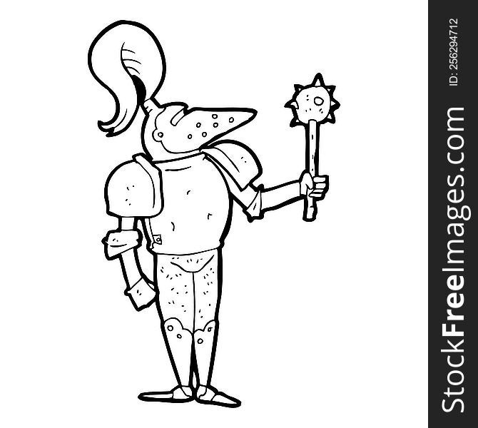 freehand drawn black and white cartoon medieval knight