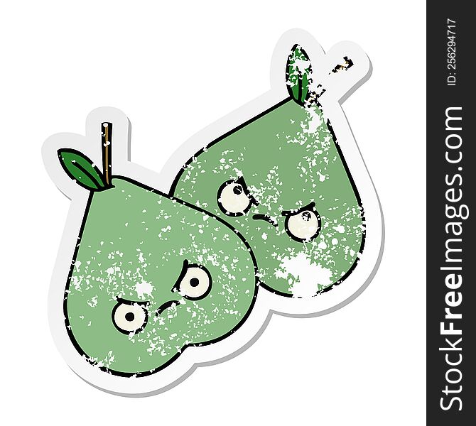 Distressed Sticker Of A Cute Cartoon Green Pear