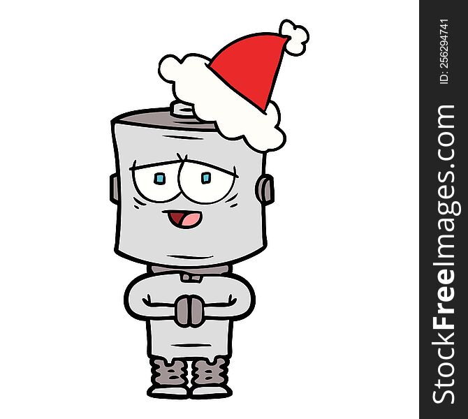 Line Drawing Of A Robot Wearing Santa Hat