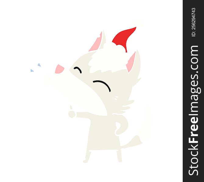 Howling Wolf Flat Color Illustration Of A Wearing Santa Hat