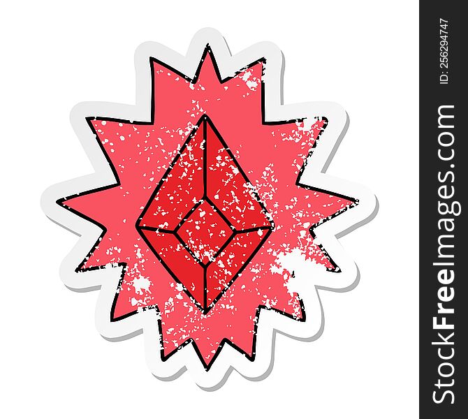 distressed sticker cartoon doodle of a red bright jewel