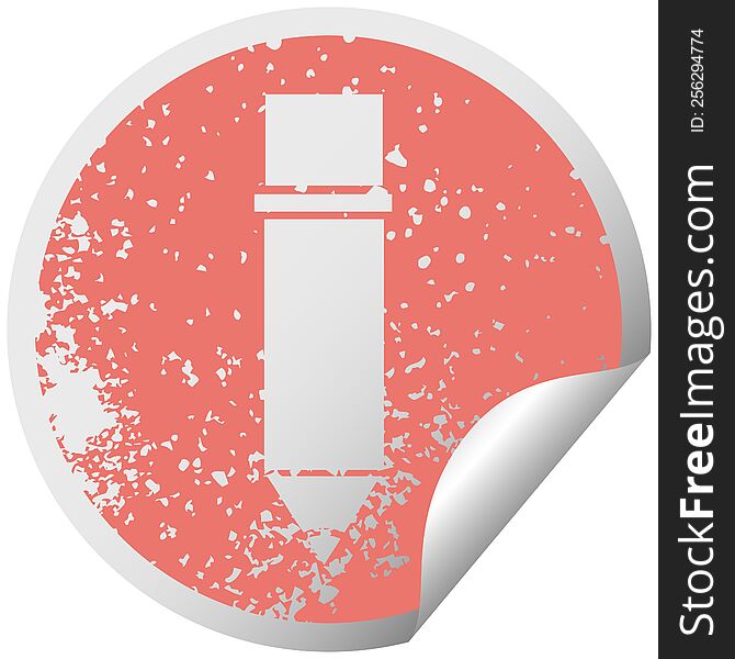 Distressed Circular Peeling Sticker Symbol Of A Pencil