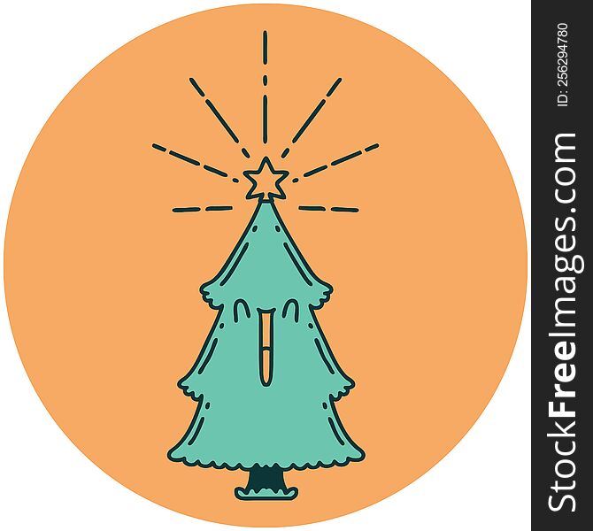 Icon Of Tattoo Style Christmas Tree With Star
