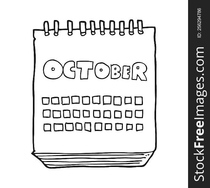 Black And White Cartoon Calendar Showing Month Of October