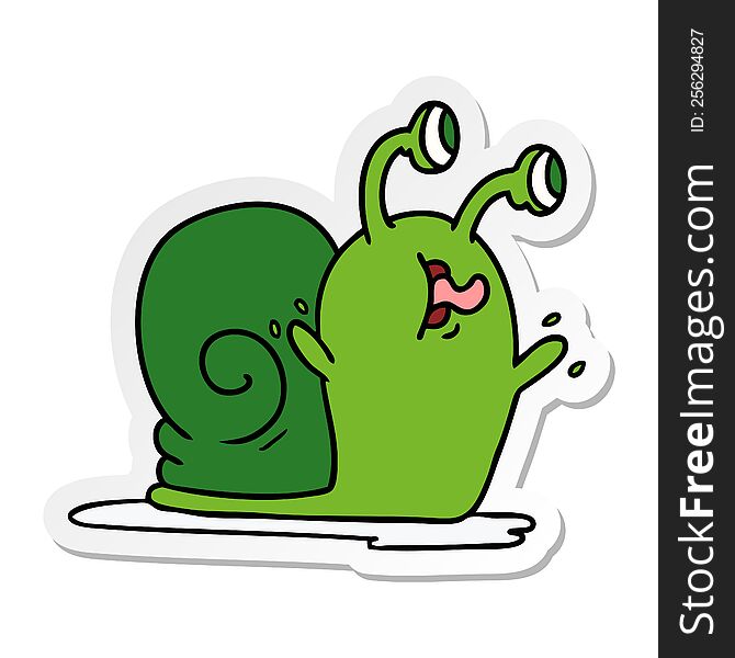 freehand drawn sticker cartoon of a slimy snail