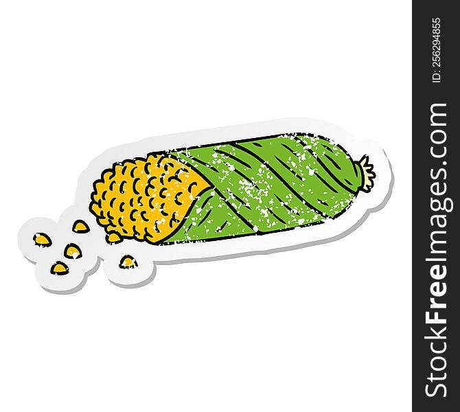 distressed sticker cartoon doodle of fresh corn on the cob